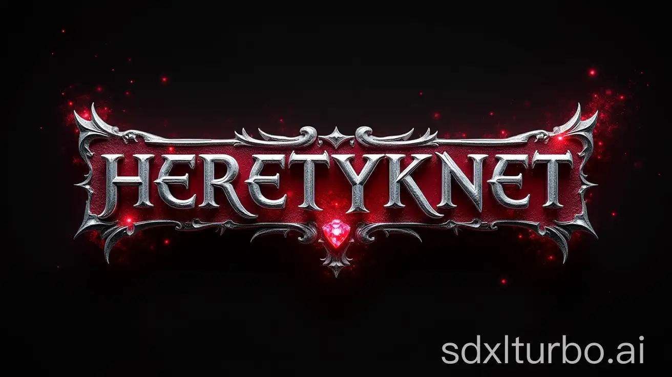 (((HERETYKNET))Text Logo:1 metalic silver with ruby frame) gothic logo design highly stylized on dark background <lora:add-detail-xl:1.2> with lava in background