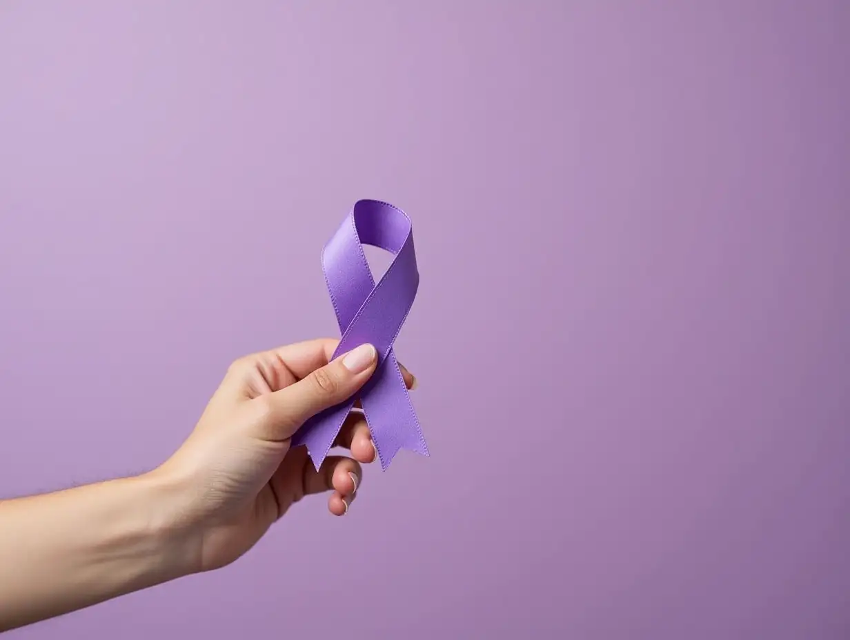 World-Cancer-Day-Support-Woman-Holding-Lavender-Purple-Ribbon