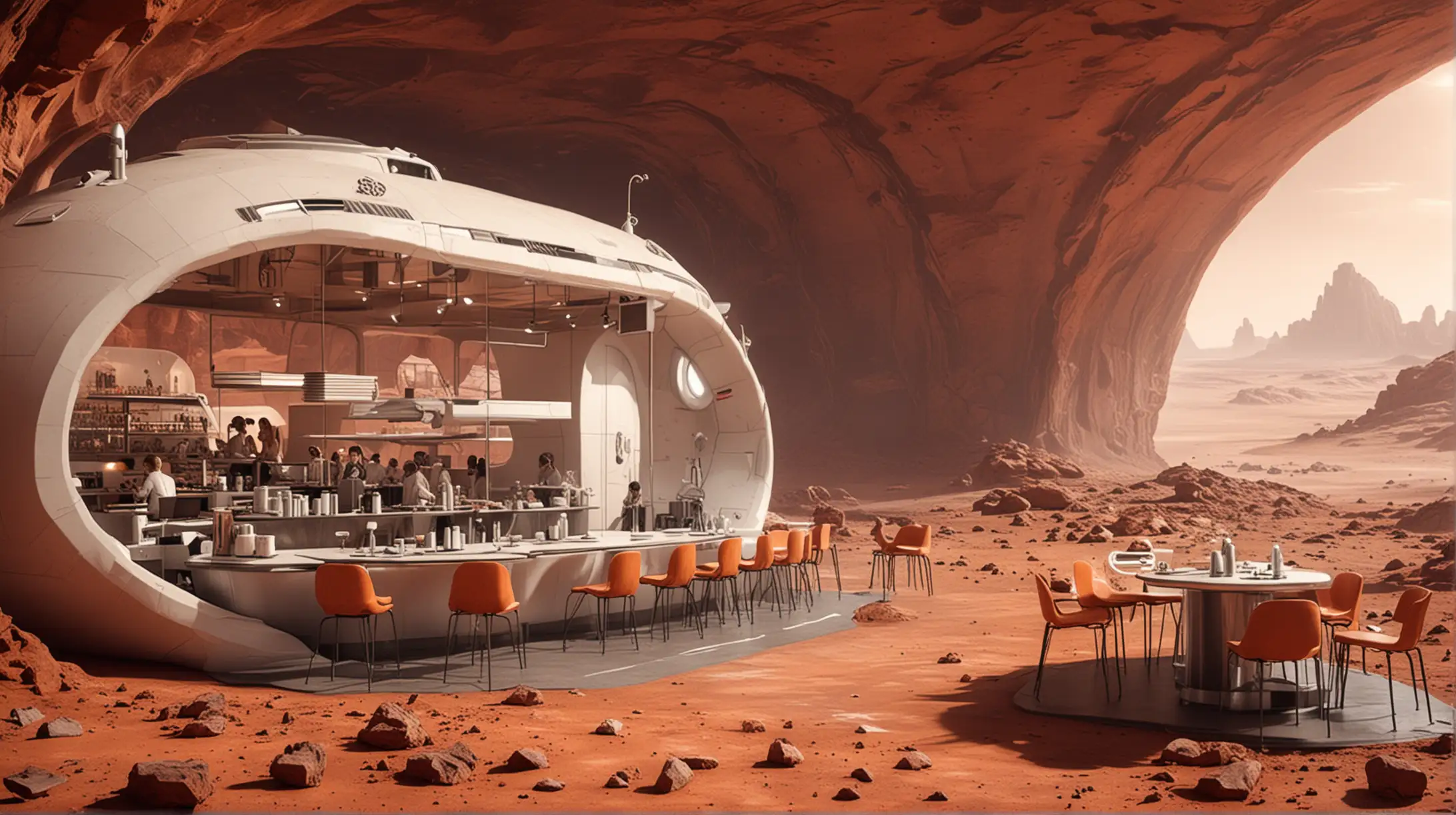 Mars Base Futuristic Cafe Tranquil Oasis Amidst Red Planet Adventure