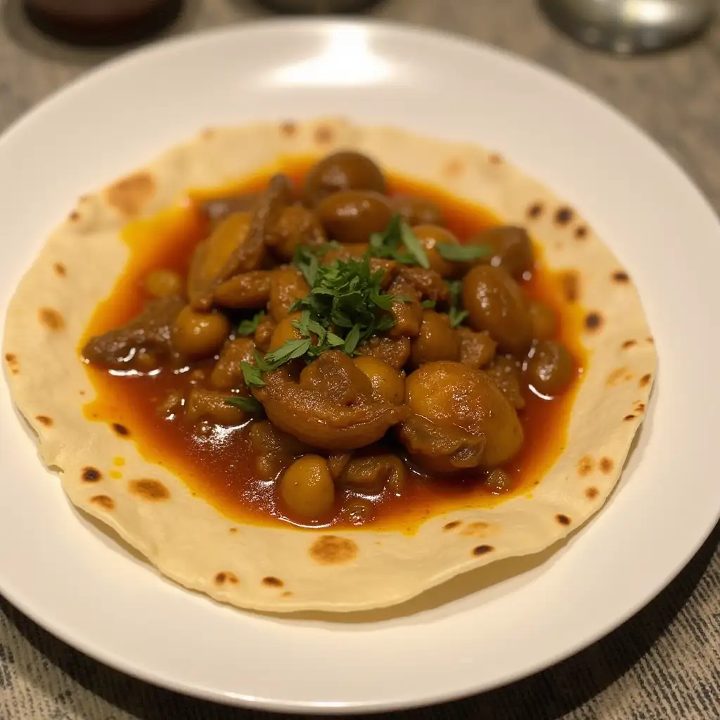 Chilli mushroom in white plate with chappati