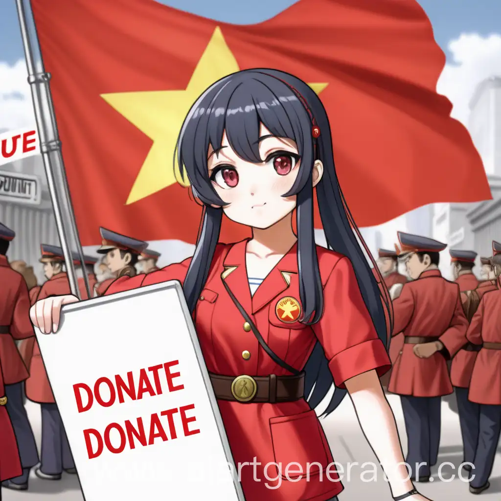 Anime-Girl-in-Communist-Outfit-Holding-a-Donate-Sign