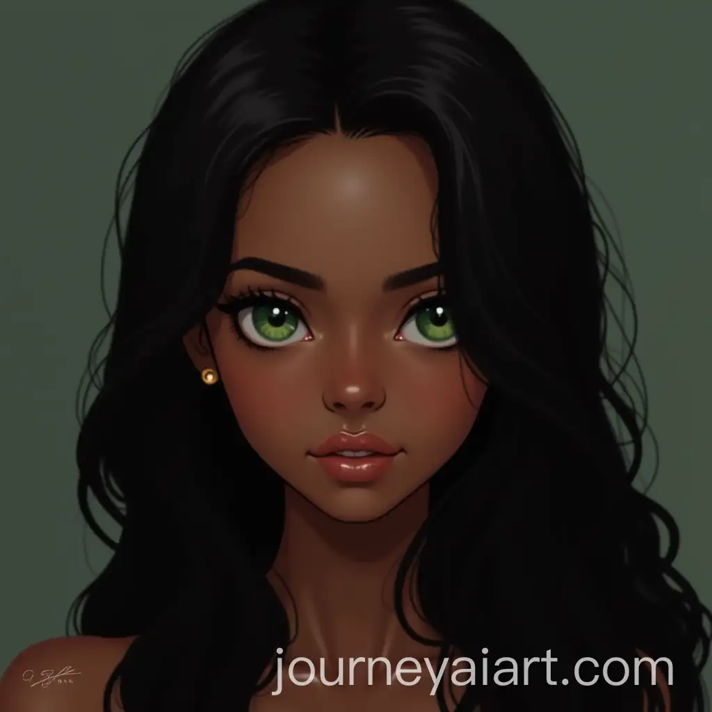 Portrait-of-a-BrownSkinned-Woman-with-Green-Eyes-and-Long-Black-Hair