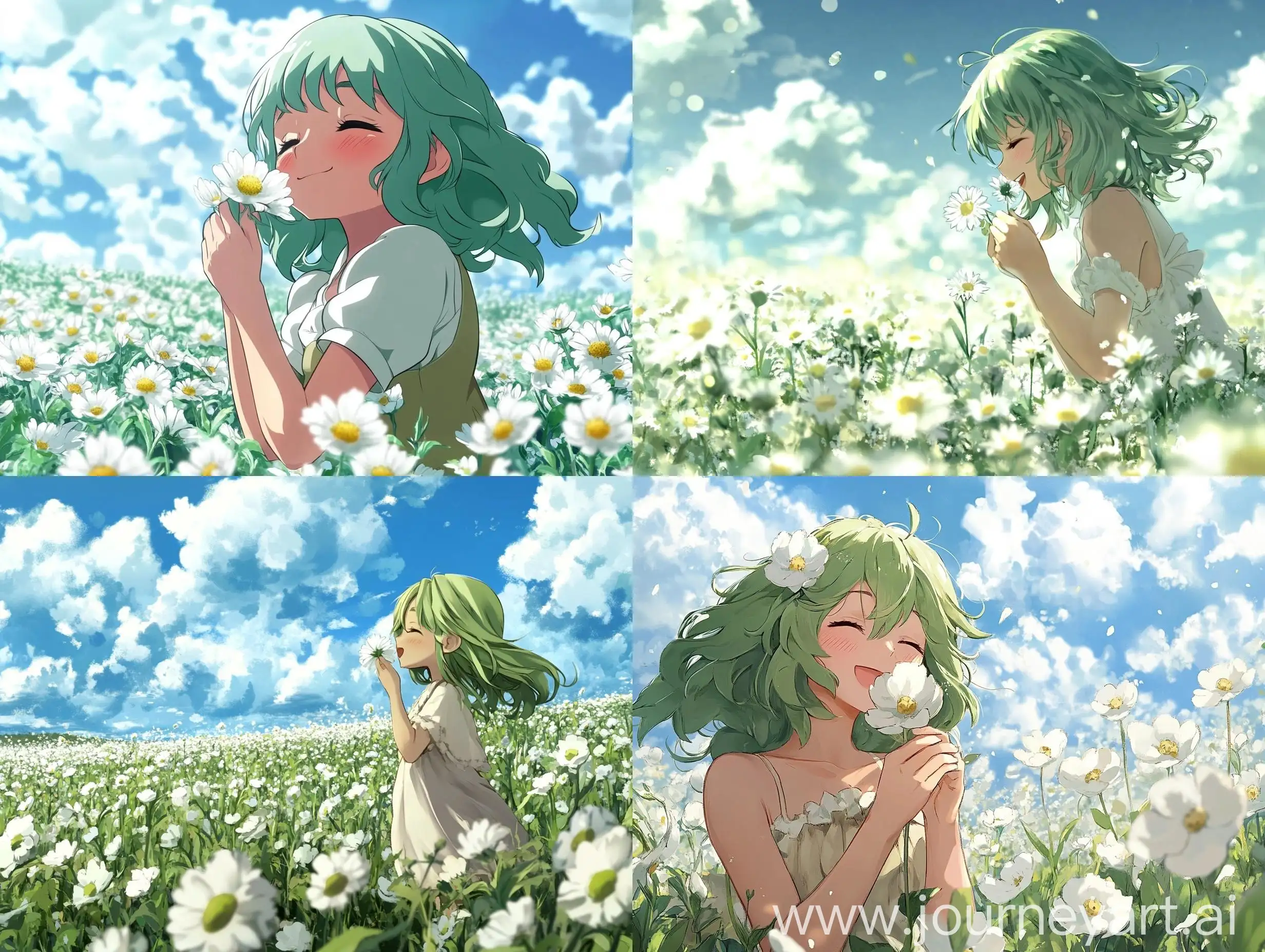 Gumi-Megpoid-Enjoying-White-Flower-Field-in-Anime-Style