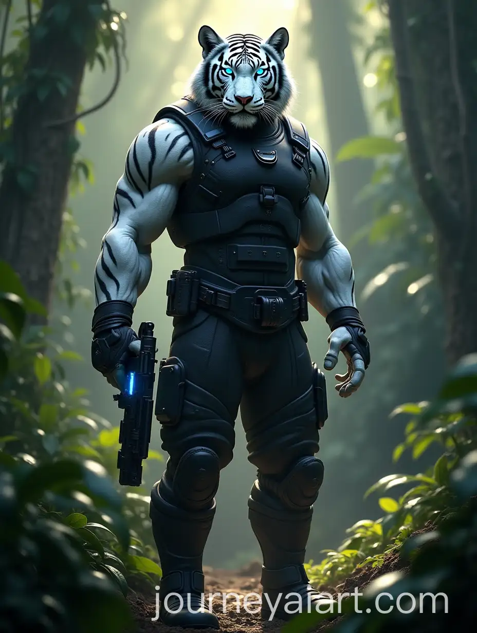HyperRealistic-White-Tiger-Warrior-in-Dense-Jungle-with-Futuristic-Weapon