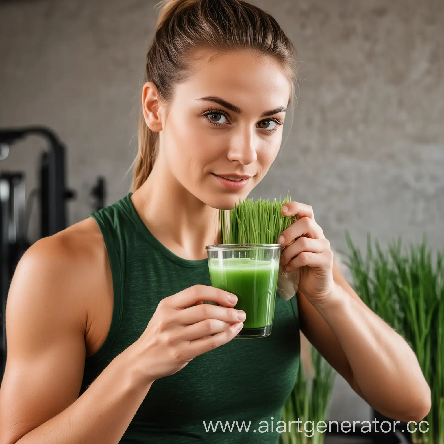 Athlete-Drinking-Vibrant-Green-Wheatgrass-Juice-in-Gym