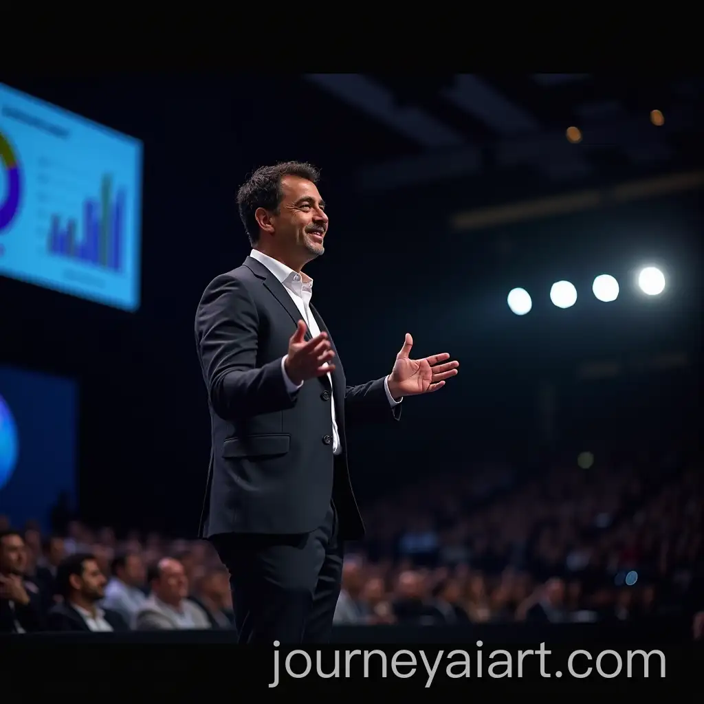 Confident-Brazilian-Speaker-Giving-a-Talk-on-Stage-with-Business-Data-Presentation