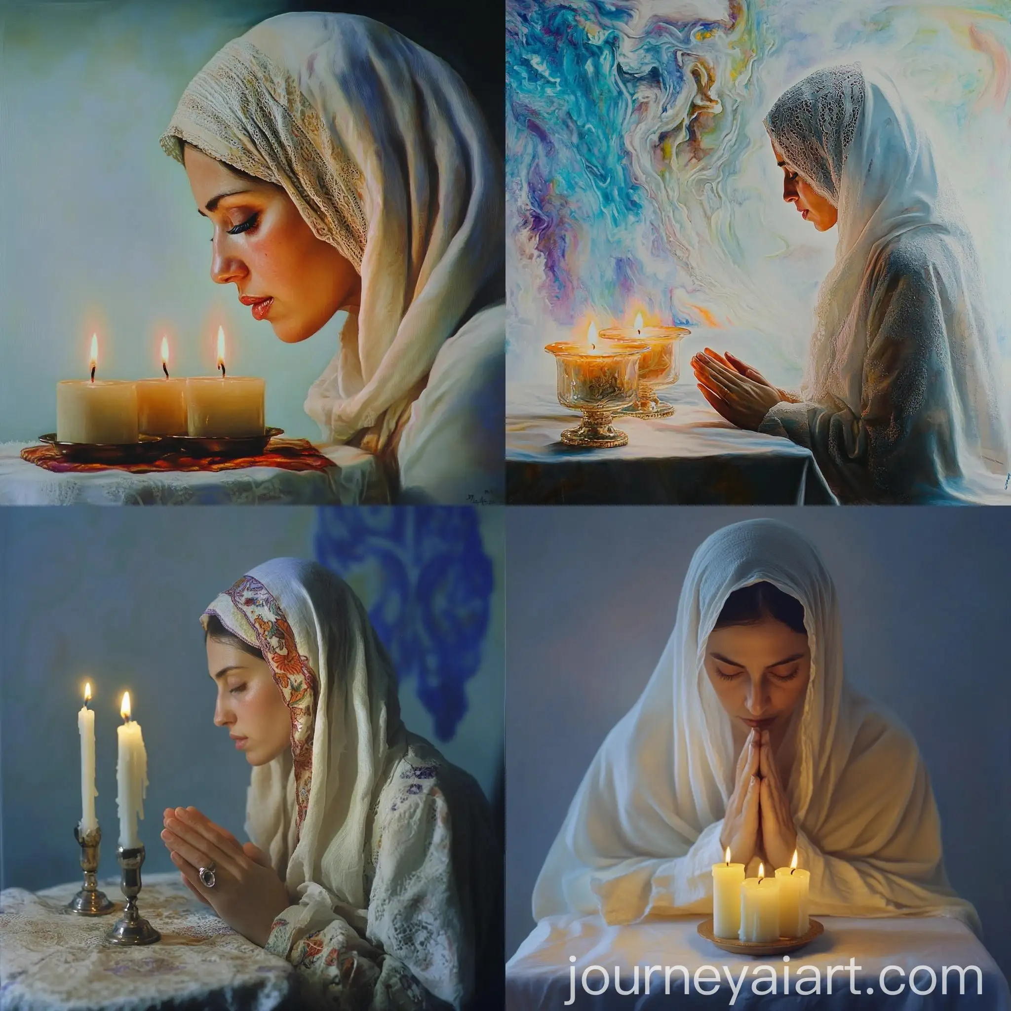 Jewish-Woman-Praying-by-Candlelight-with-Vibrant-Brushstrokes