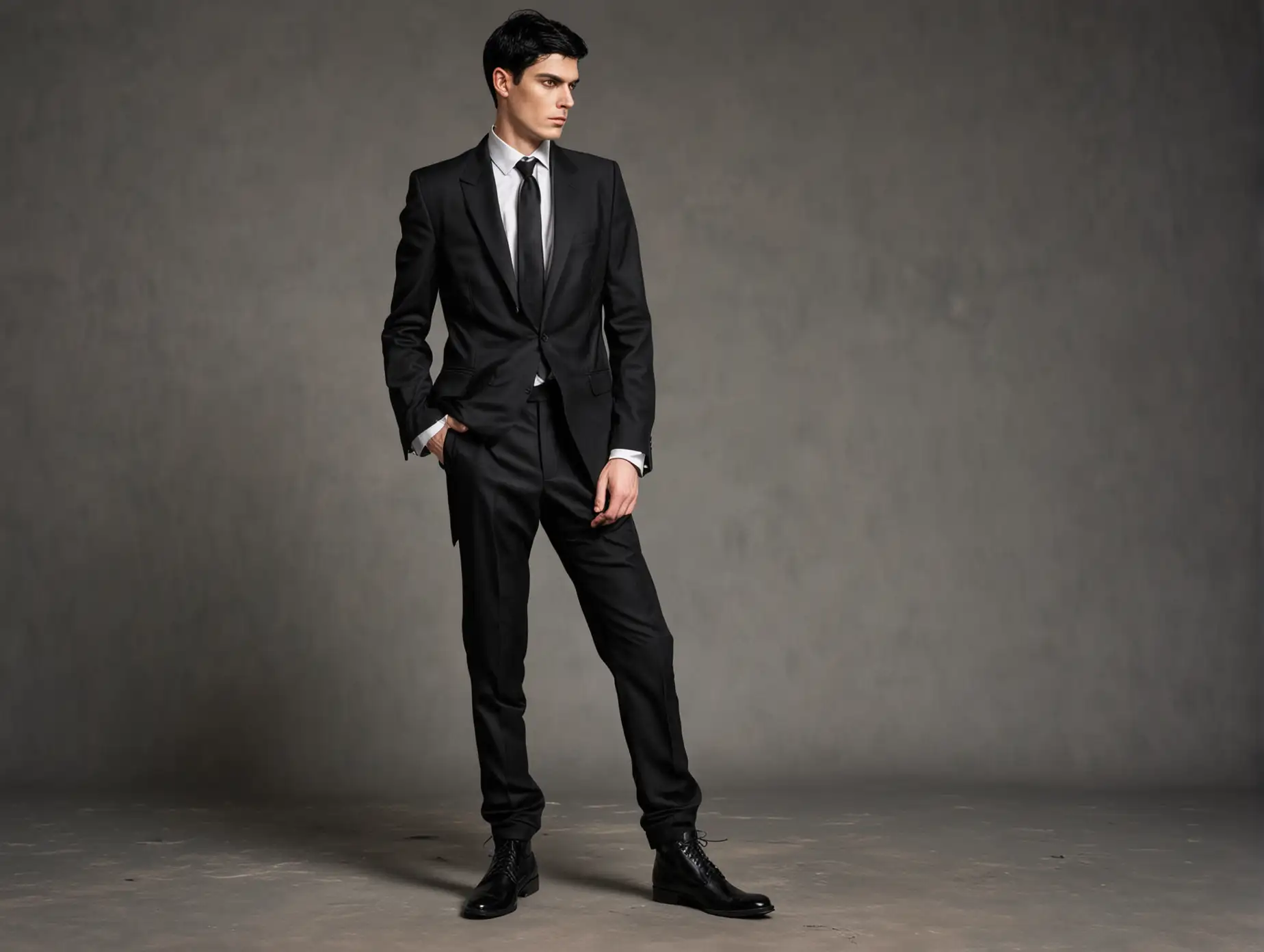 Pale-Thin-Man-in-Black-Suit-Adjusts-Tie