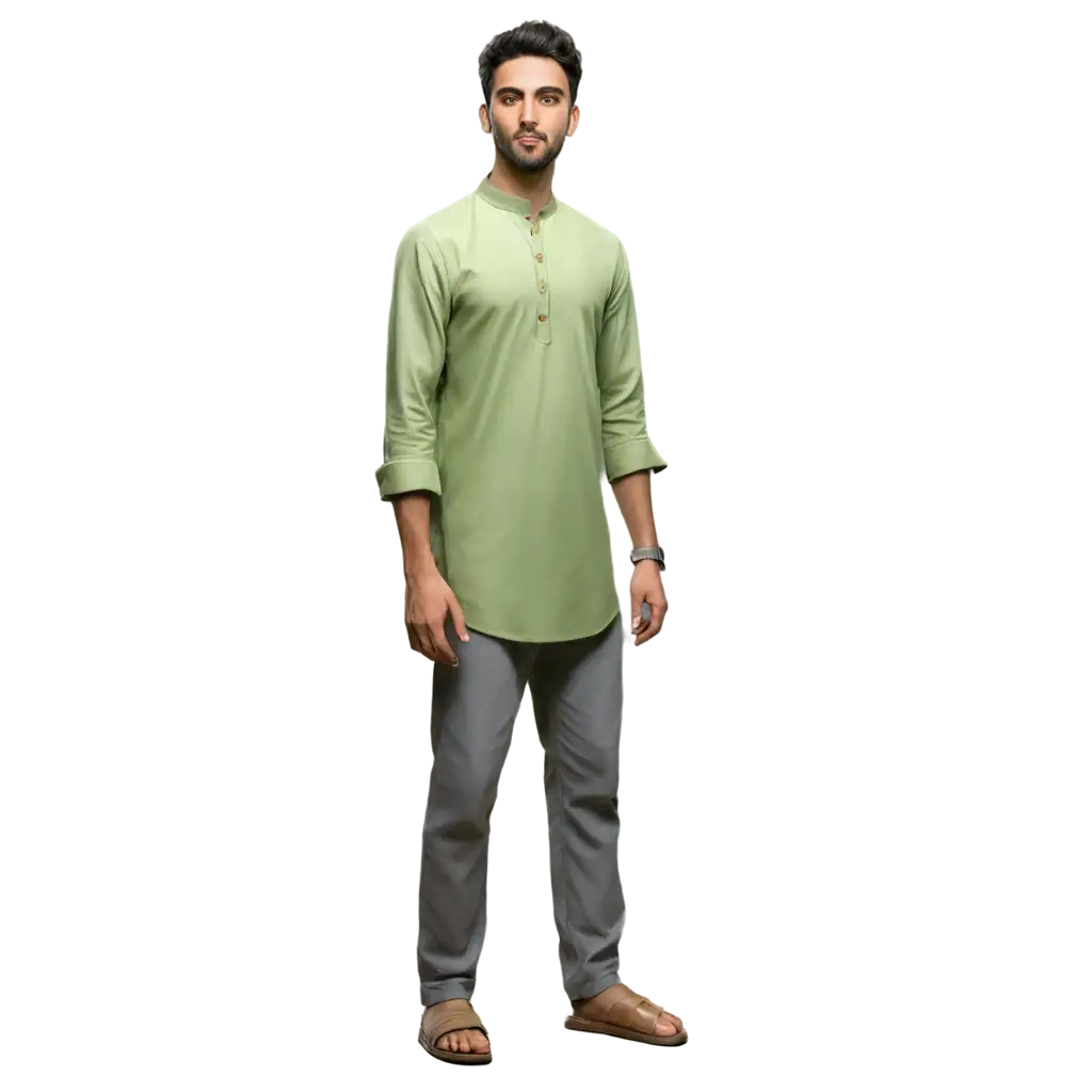 UltraDetailed-PNG-Image-of-a-Man-in-Light-Green-Kurta-with-Gray-Pants-and-Sandals-Multiple-Perspectives