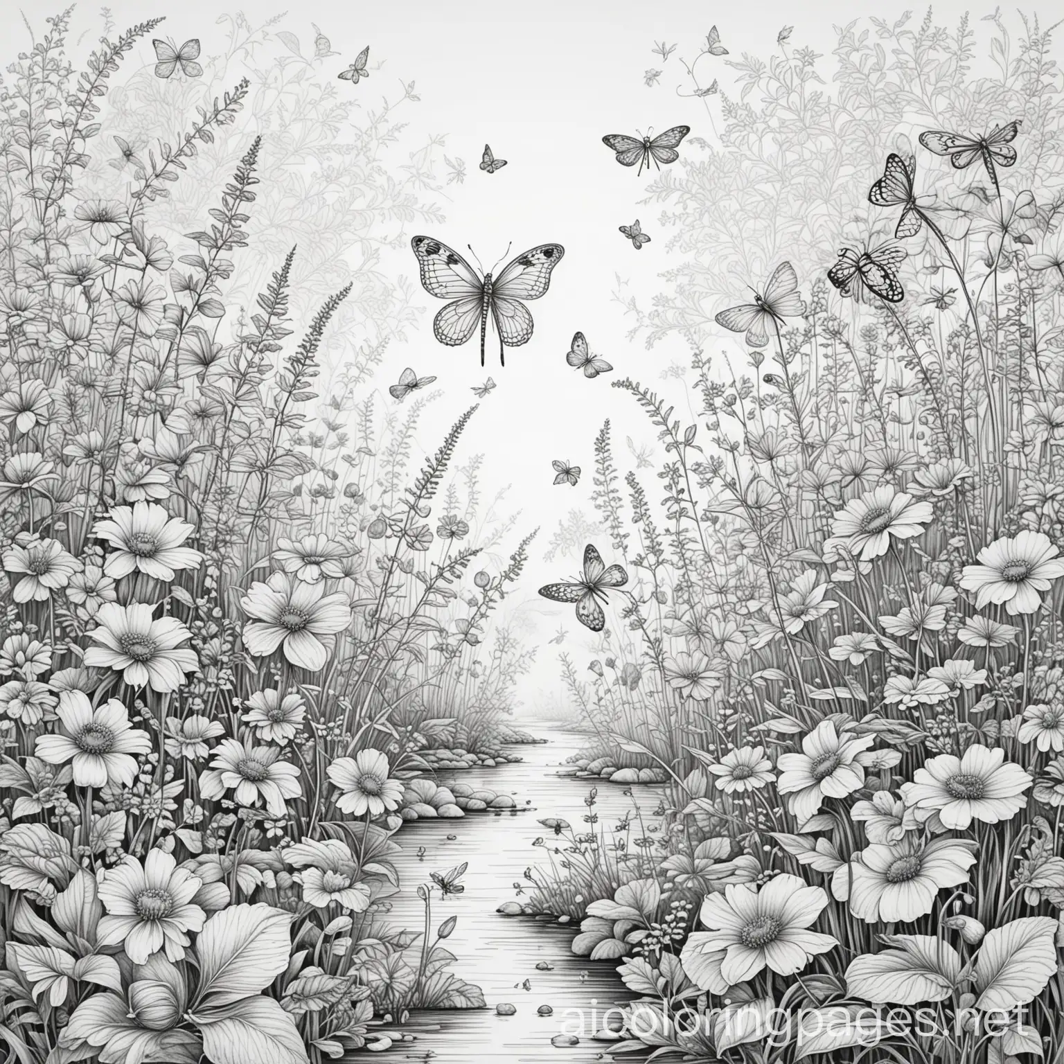 Dreamy-Inspirational-Feiry-Garden-Coloring-Page-with-Butterflies-and-Dragonflies