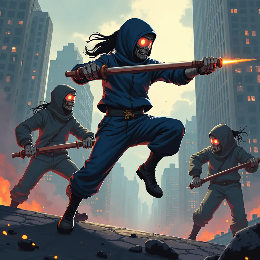 Girls-Ninjas-Battling-Zombies-on-Skyscraper-Roof