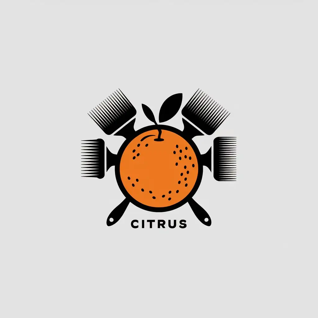 a vector logo design,with the text "CITRUS", main symbol:Orange with hairdressing brushes,complex,be used in Hairdresser industry,clear background