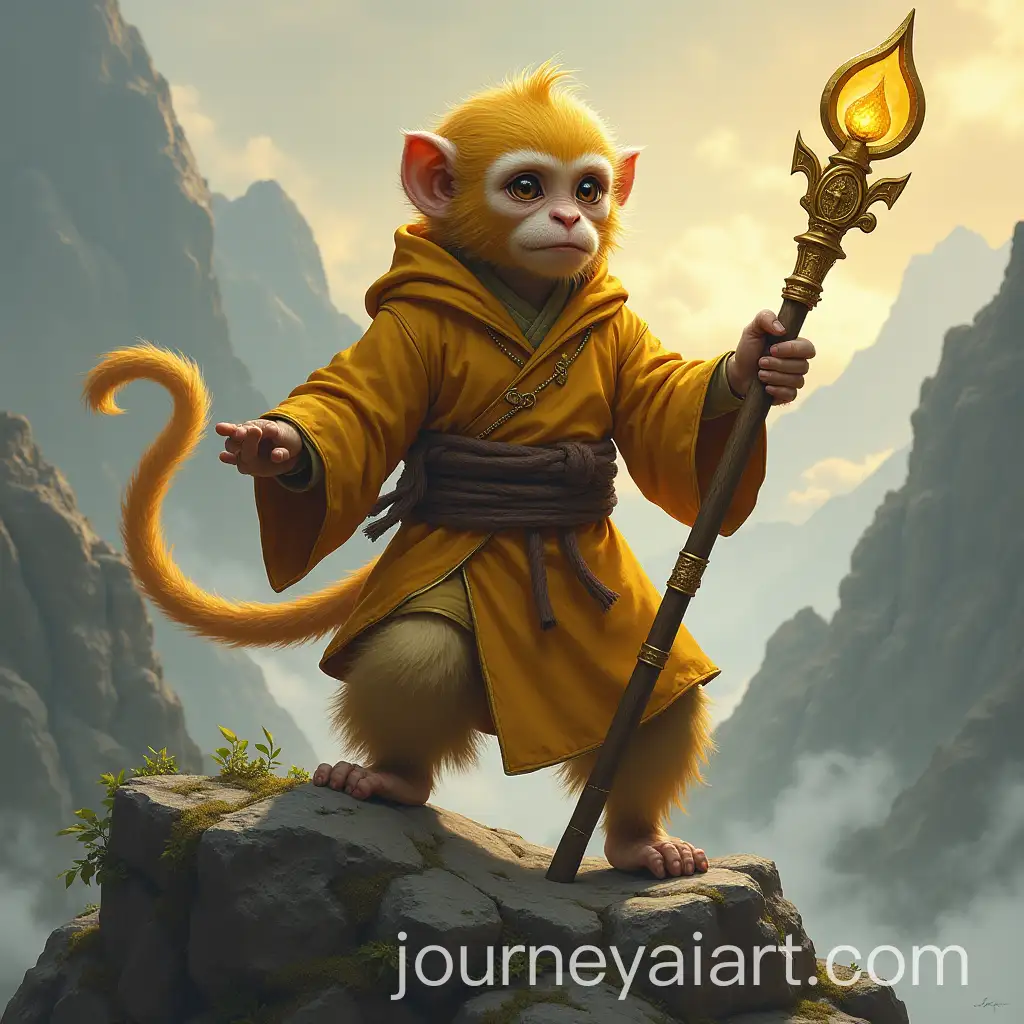 Golden-Monkey-Shaolin-Monk-with-Staff-on-Mountain-in-DD-Token-Style