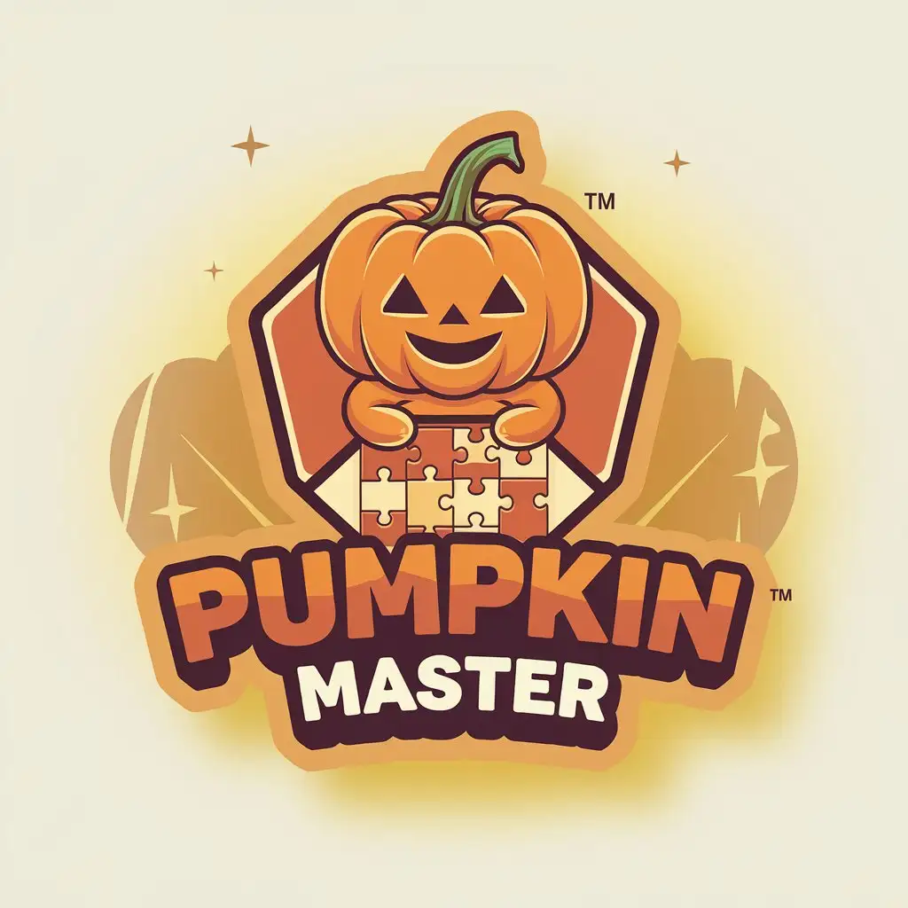 LOGO Design for Pumpkin Master Cute Pumpkin Person Playing Puzzle with Clear Background