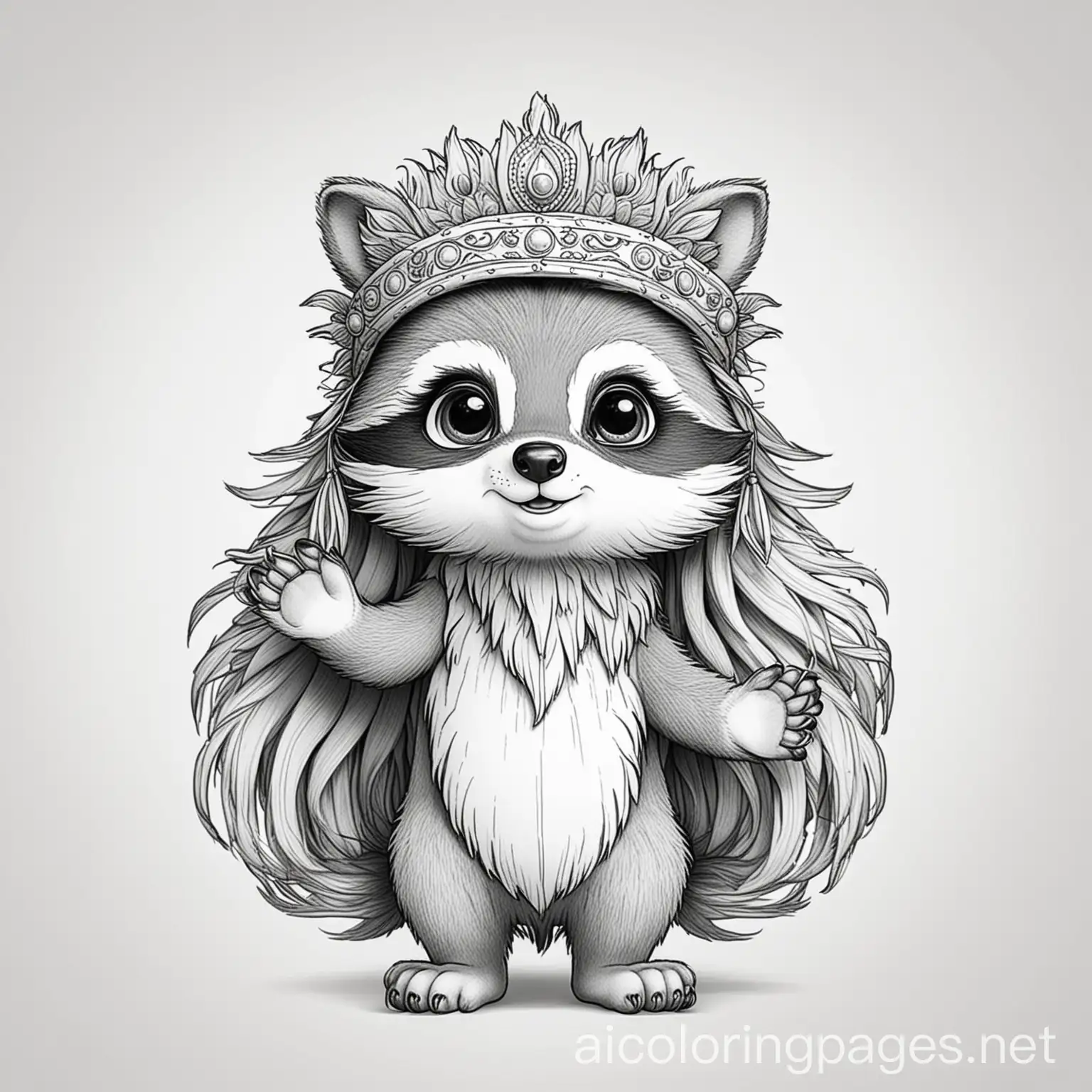 Adorable-Raccoon-Coloring-Page-with-Lion-Mane-Headdress