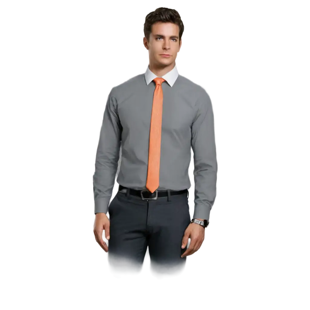 Mens-Gray-Shirt-with-Orange-Tie-PNG-Image-HighQuality-Transparent-Design-for-Versatile-Use