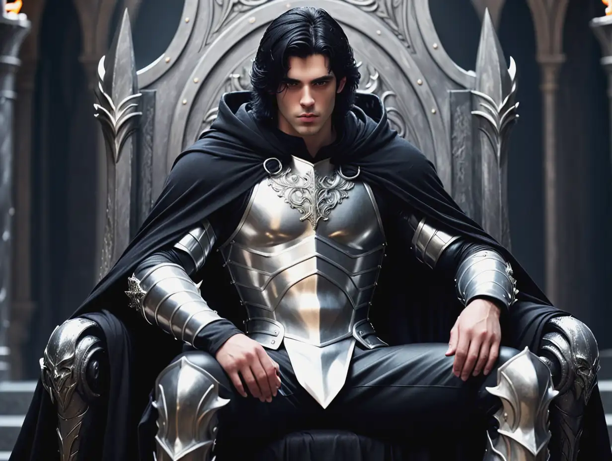 Handsome-Man-in-Silver-Armor-Sitting-on-Throne-with-Black-Cloak