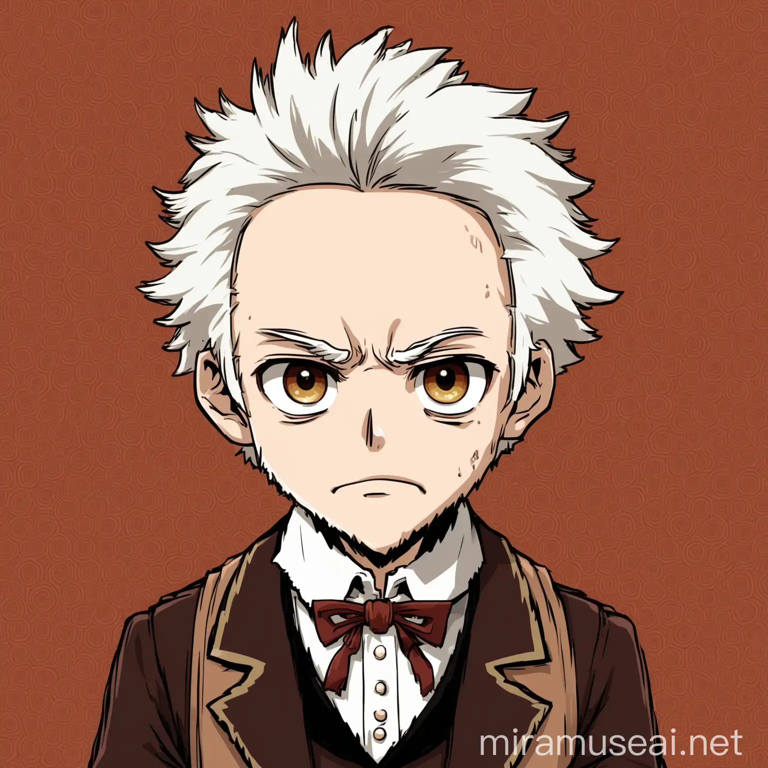 Anime Style Portrait of Arthur Schopenhauer with Expressive Eyes and Vintage Attire