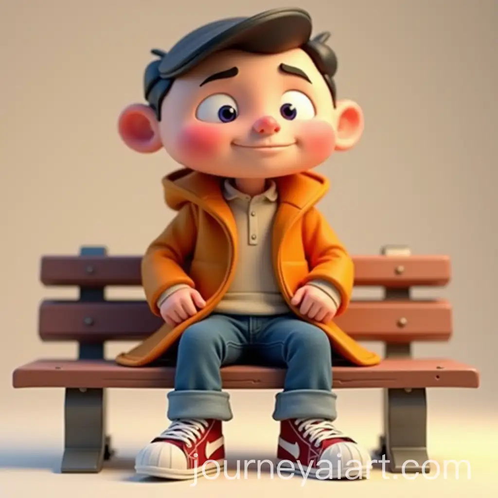 Stylized-3D-Illustration-of-a-Character-in-Sneakers-and-Orange-Coat-Sitting-on-a-Bench
