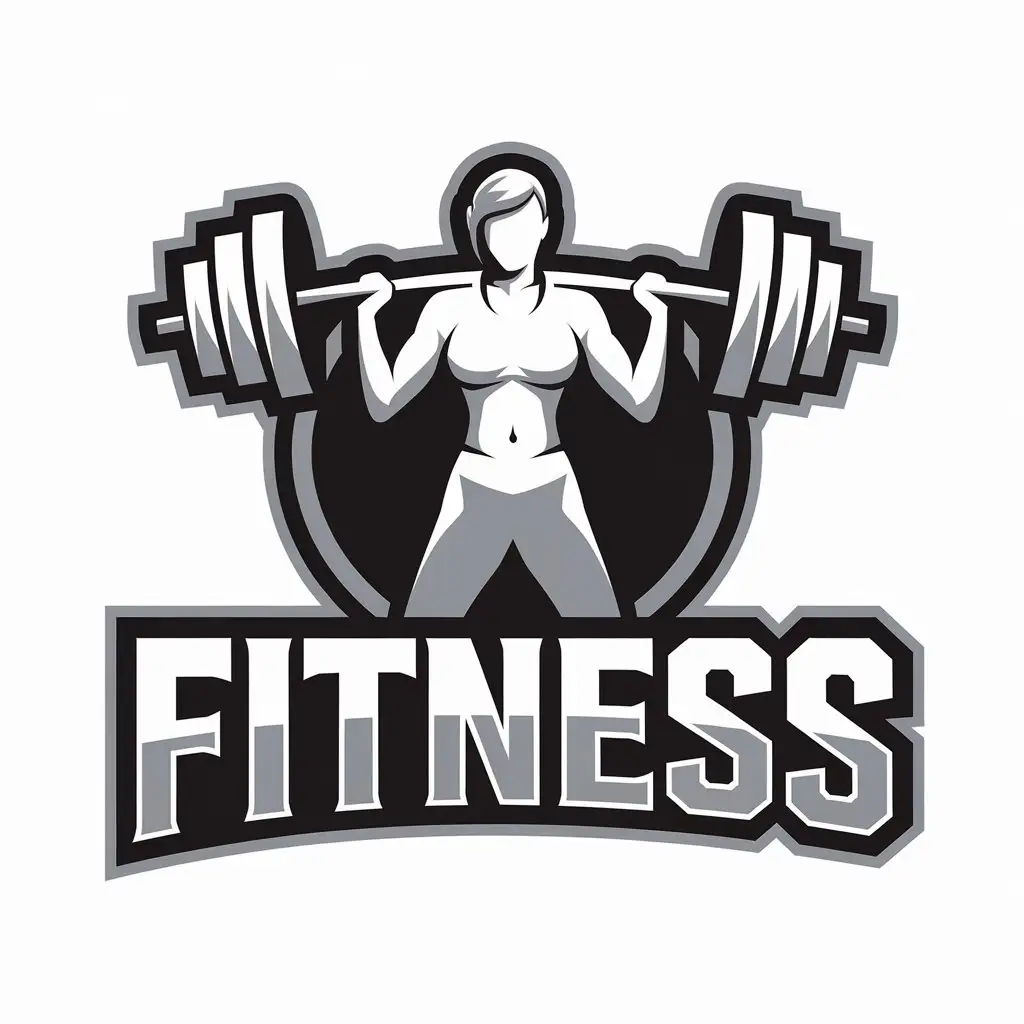 a vector logo design,with the text "Fitness", main symbol:Athletic female figure, barbell,Moderate,be used in Sports Fitness industry,clear background