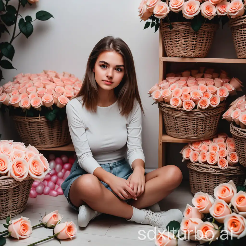 Young-Woman-Surrounded-by-Baskets-of-Vibrant-Roses