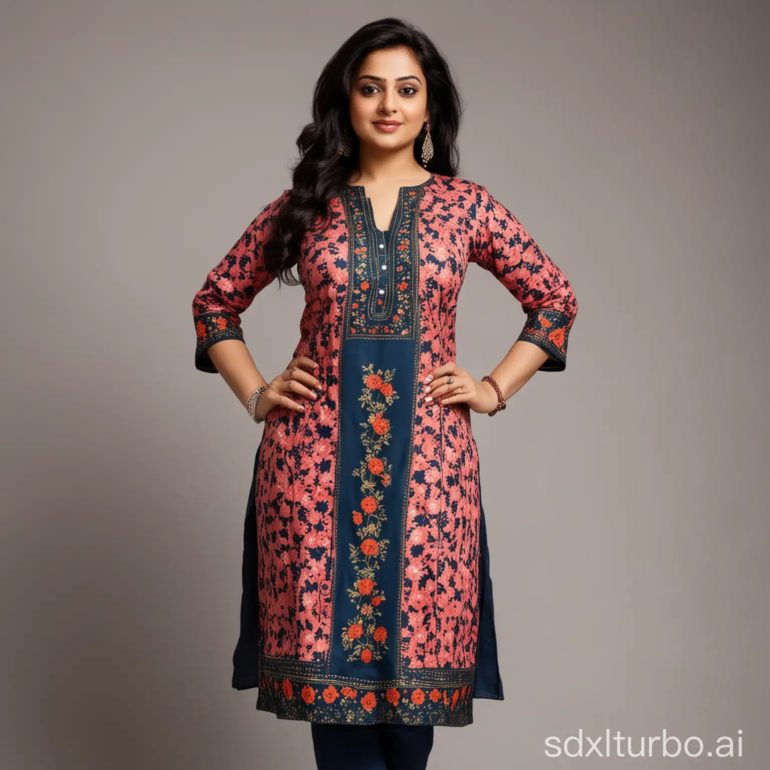 Photorealistic-Portrait-of-Indian-Aunt-in-Kurti-with-Curvy-Body-Shape