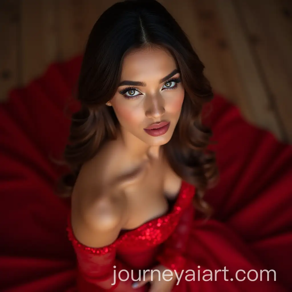 AI-Image-Prompt-Expansion20YearOld-Indian-Woman-in-Red-Sequin-Saree-Kneeling-with-Loving-Expression