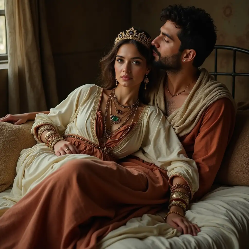15th-Century-Arabic-Woman-Bakers-Wife-Lying-on-Bed-with-Husband-in-Traditional-Attire