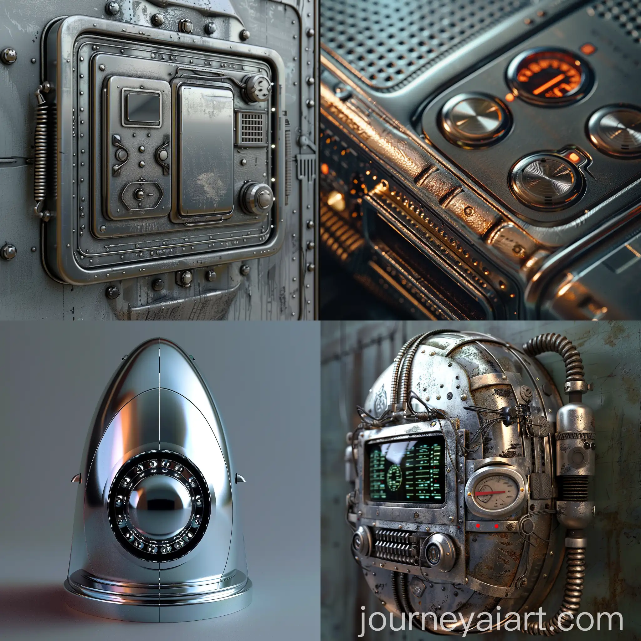 High-Detail-Retro-Futuristic-Device-in-Brushed-Aluminium