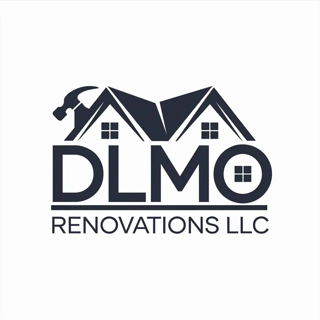 LOGO Design for DLMO Renovations LLC Roof Hammer Theme with Simple Font