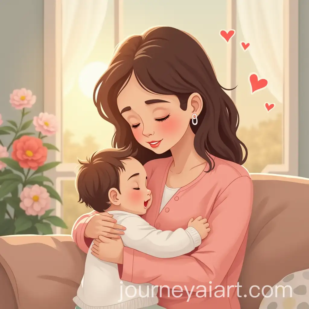 Maternal-Bond-Loving-Mom-Hugging-Baby-in-Warm-Pastel-Setting