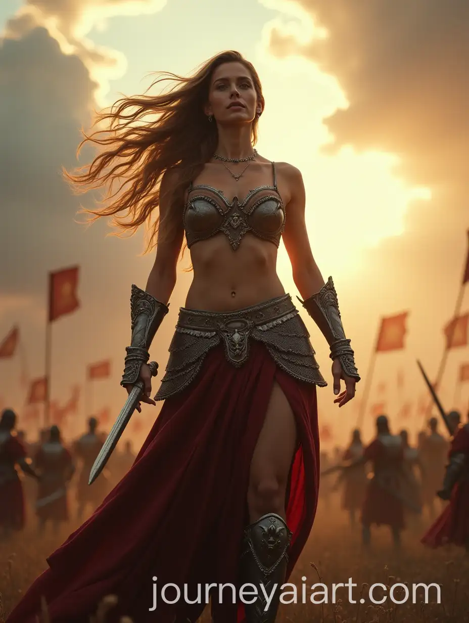 Triumphant-Female-Warrior-on-Ancient-Battlefield