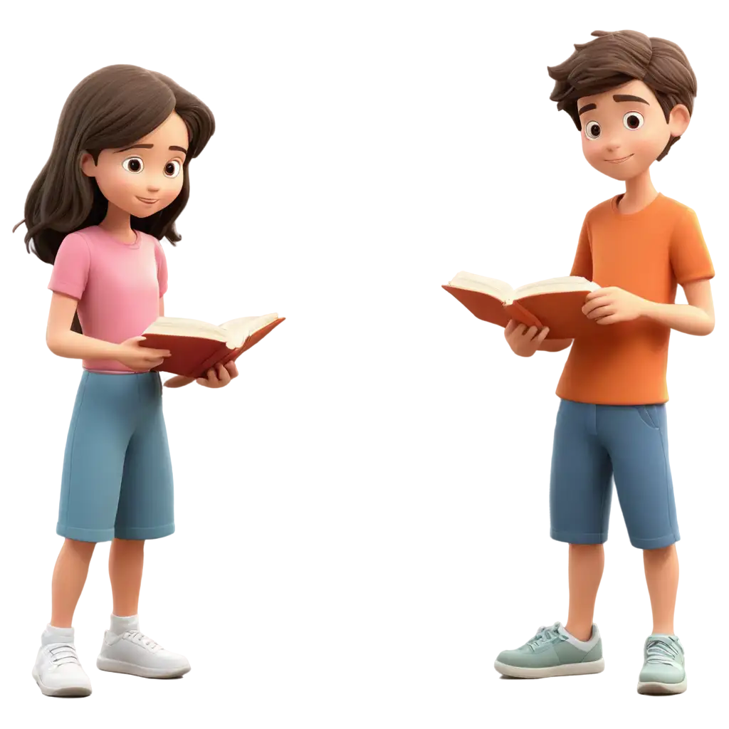 Girl and boy reading the bible in cartoon