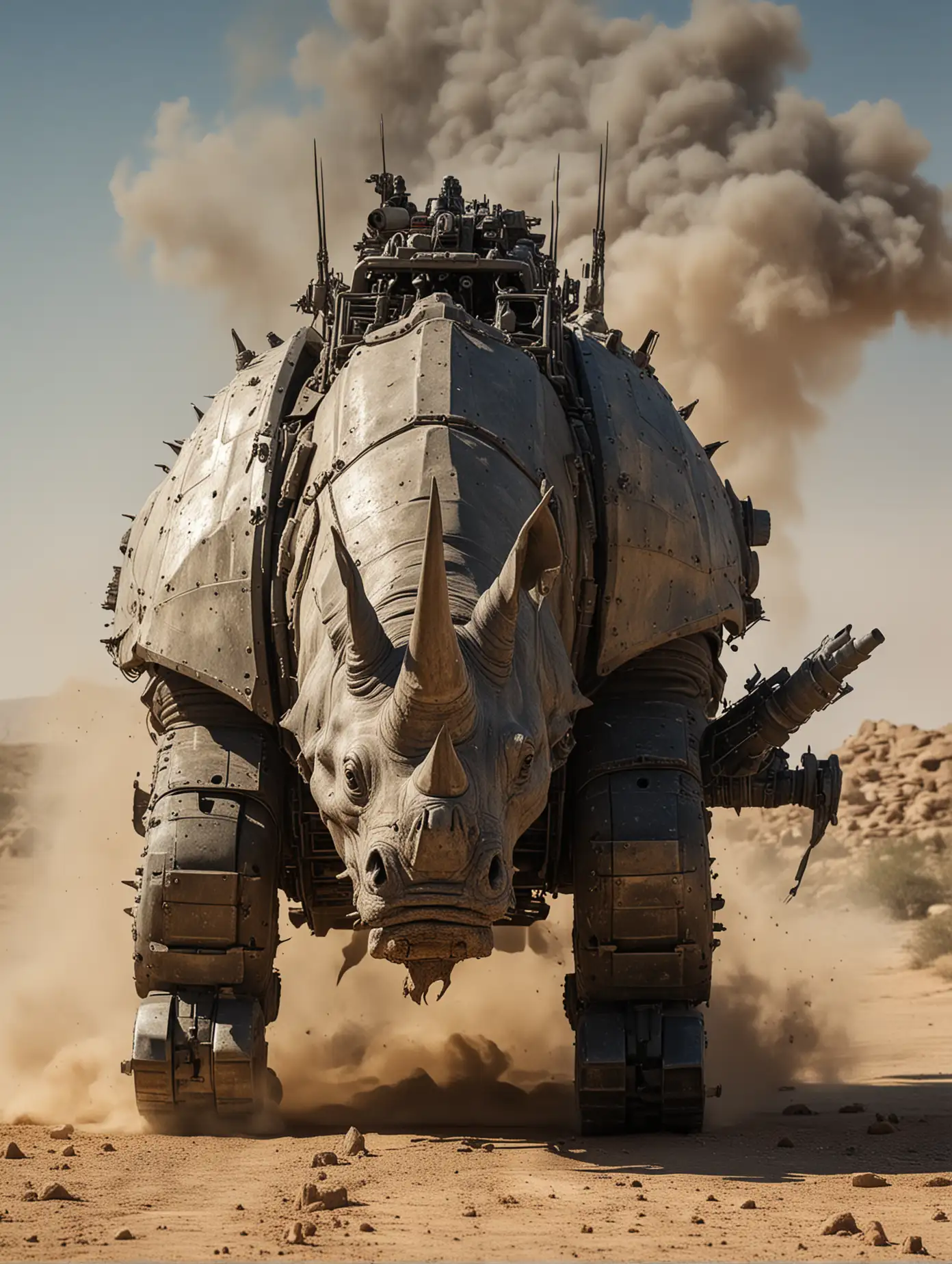 Armored-RhinocerosTank-Hybrid-Charging-Through-Desert-Battlefield