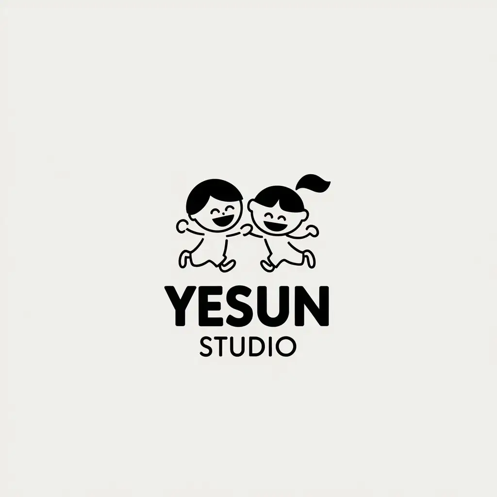 LOGO Design for Yesun Studio Happy Brother and Sister Children Playing with Minimalistic Style