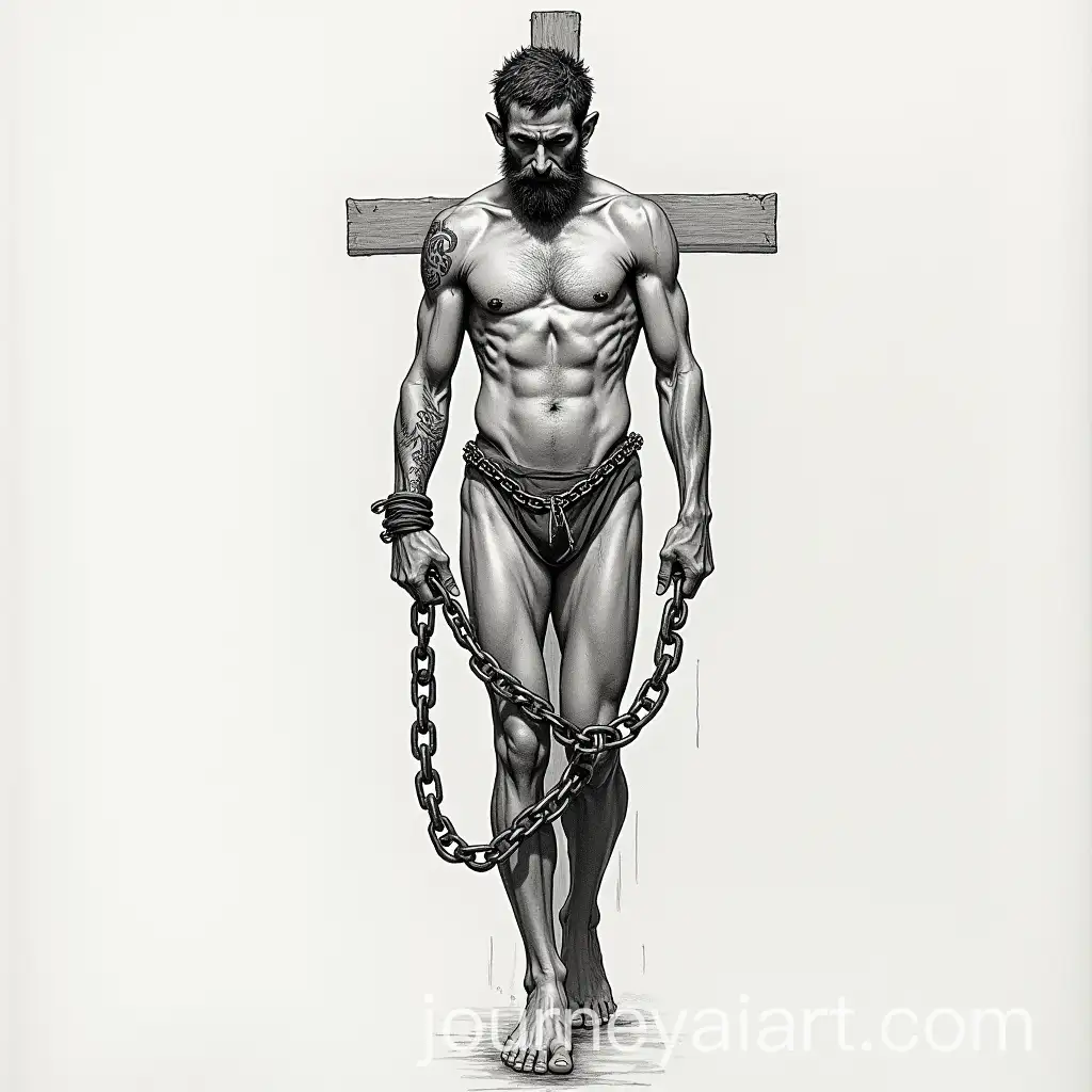 Male-Figure-Chained-to-a-Cross-Tattoo-Drawing