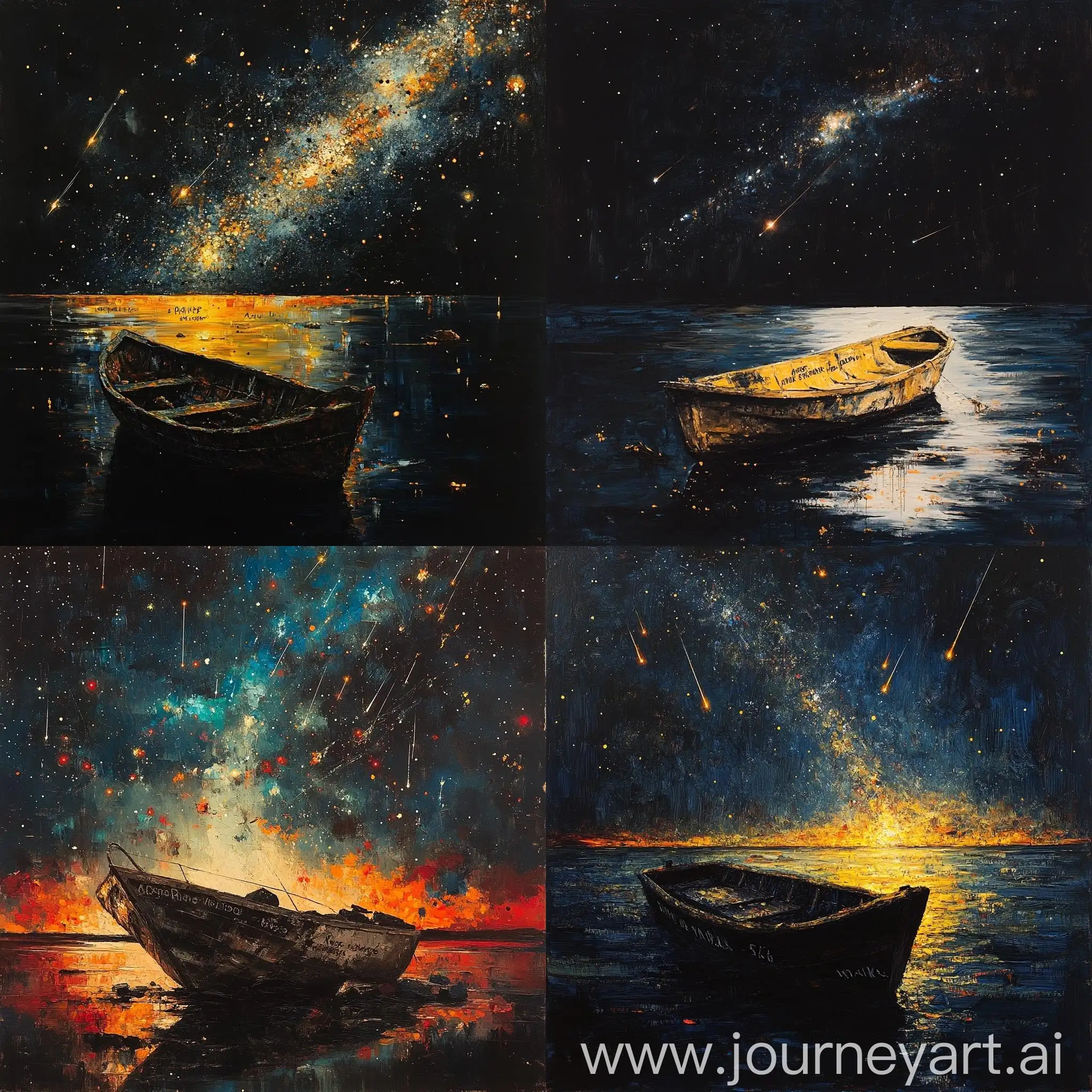 Abandoned-Boat-in-Starry-Night-with-Milky-Way-and-Meteorites