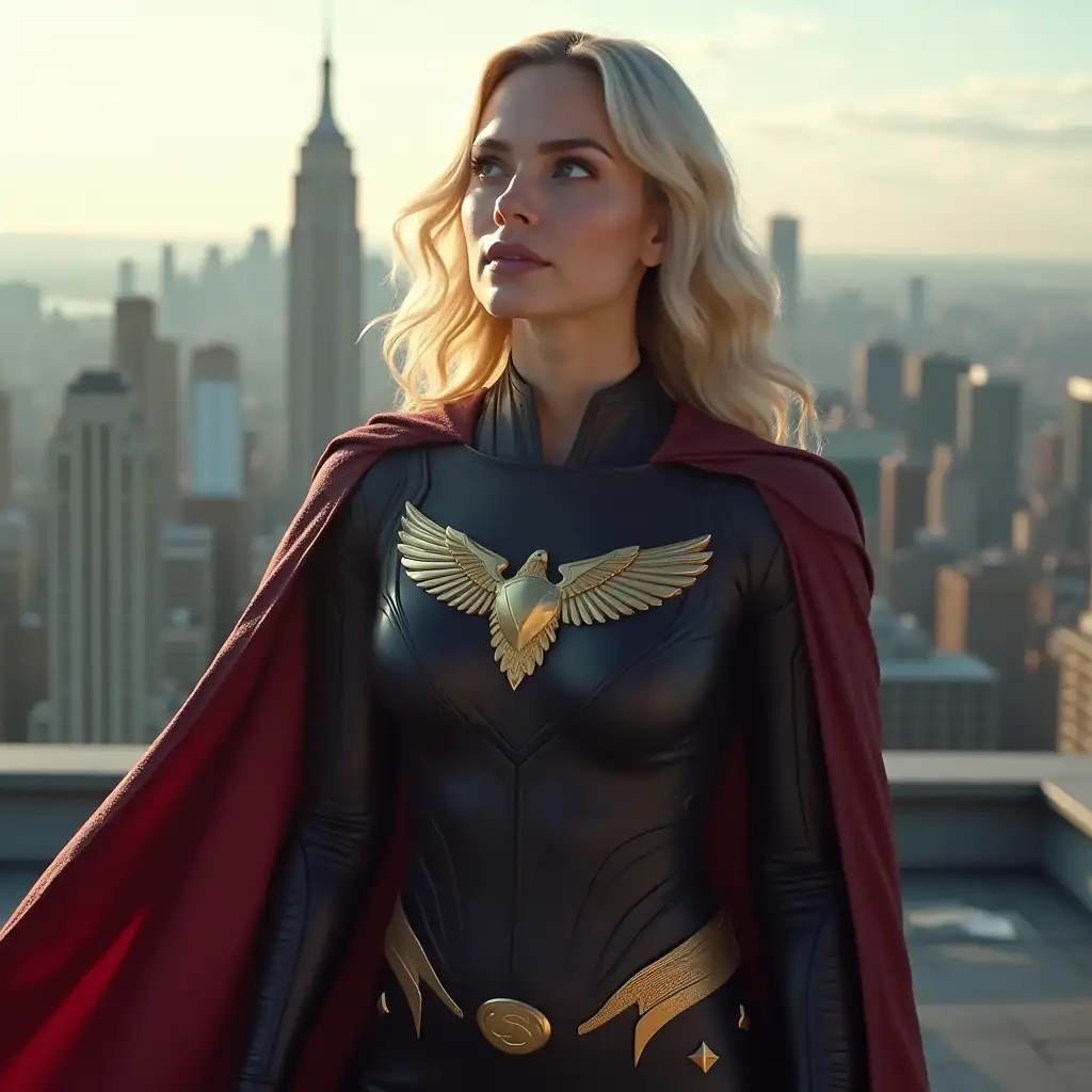 Margot-Robbie-in-Textured-Armored-Outfit-Inspired-by-Homelander-and-Superman-on-Rooftop