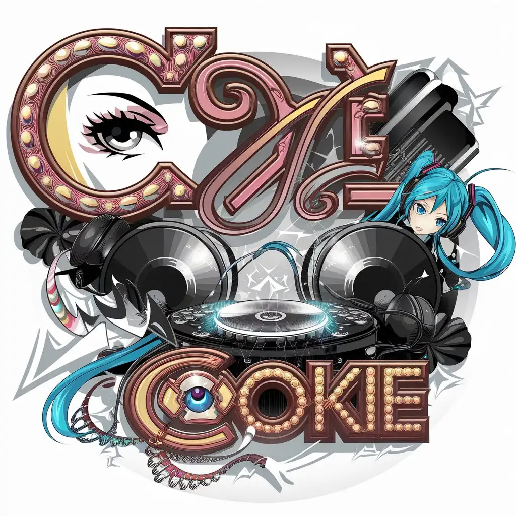 LOGO Design for COOKIE Feminization Music DJ and Exaggerated Sensual Elements with Hatsune Miku Inspiration