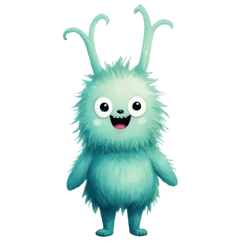 Fluffy-Little-Monster-PNG-Image-HandDrawn-BlueGreen-Creature-with-Transparent-Background