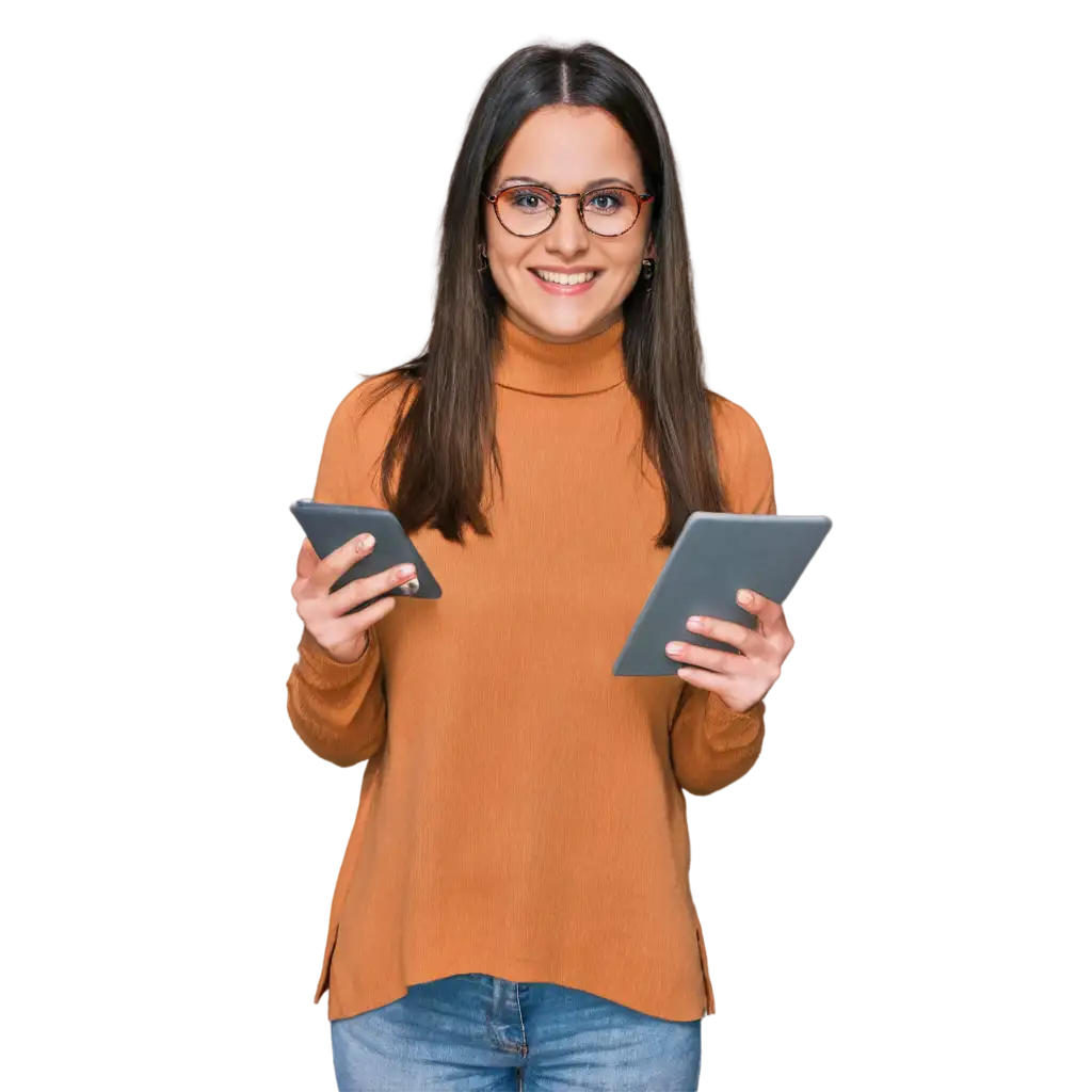 PNG-Image-of-Woman-with-Glasses-Holding-a-Tablet-Technology-and-Professionalism