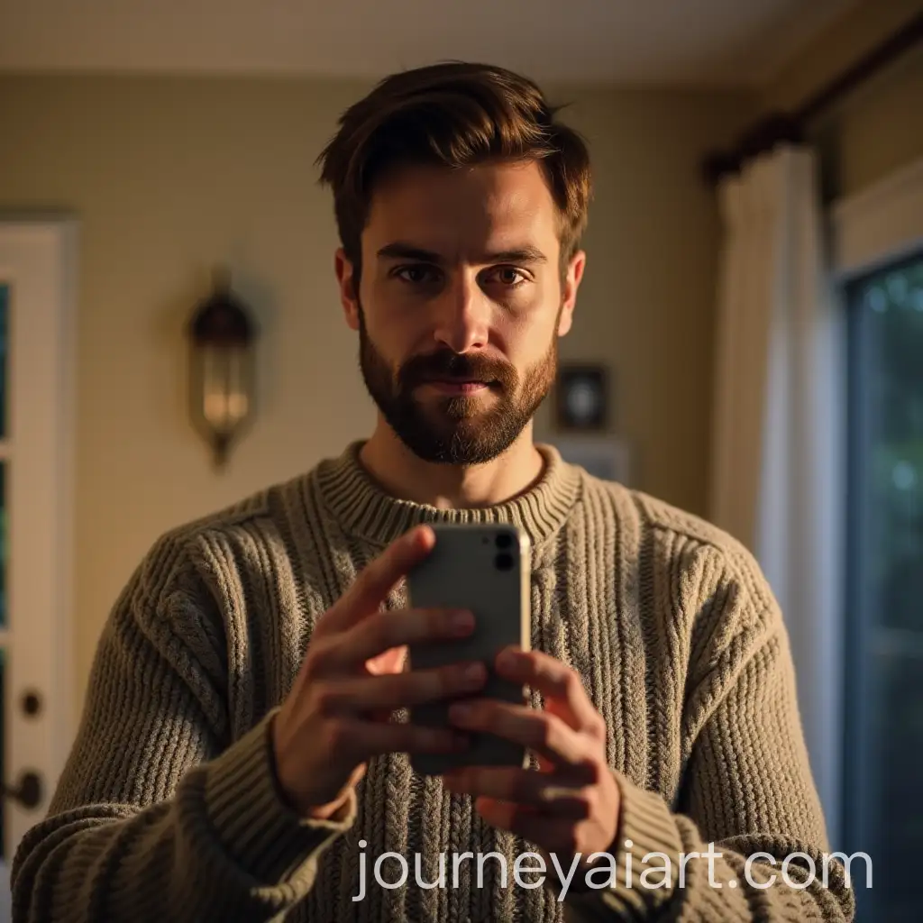 Man-Taking-a-Selfie-at-Home-in-a-Cozy-Sweater