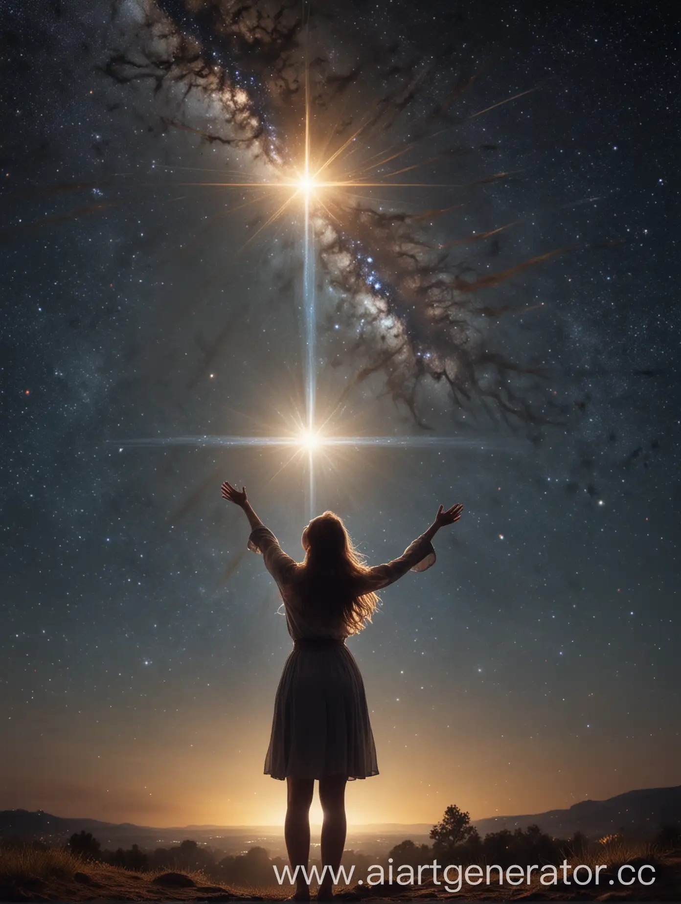 Woman-Facing-Starlight-Bursting-from-Chest-and-Illuminating-Earth