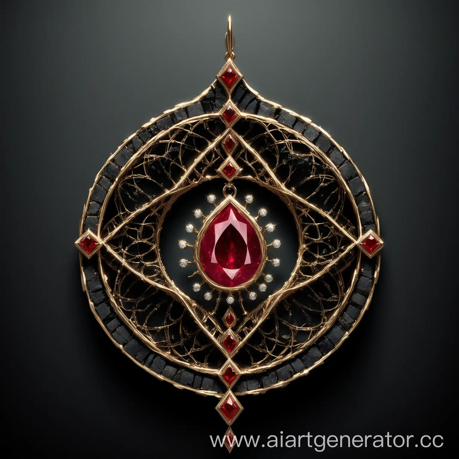 Spiral-Pattern-Ruby-Earring-with-Black-Gold-and-Diamonds