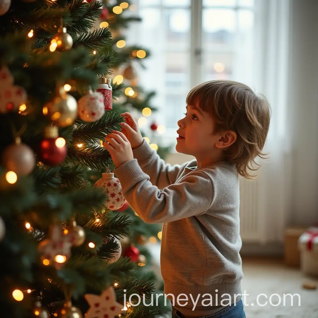 Child-Decorating-Christmas-Tree-with-Neutral-Background