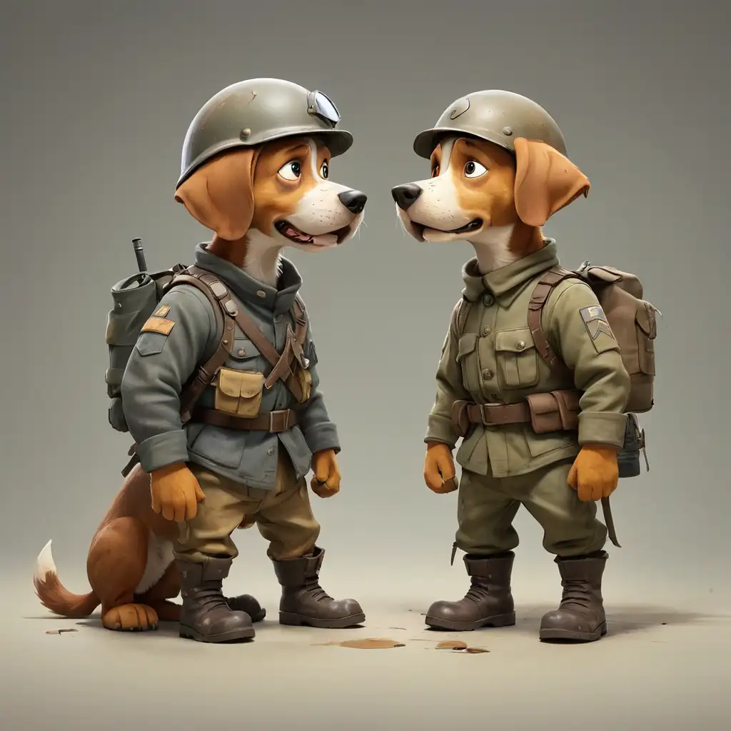 Two-Cartoon-Dogs-in-Soldier-Uniforms-Talking-from-Behind