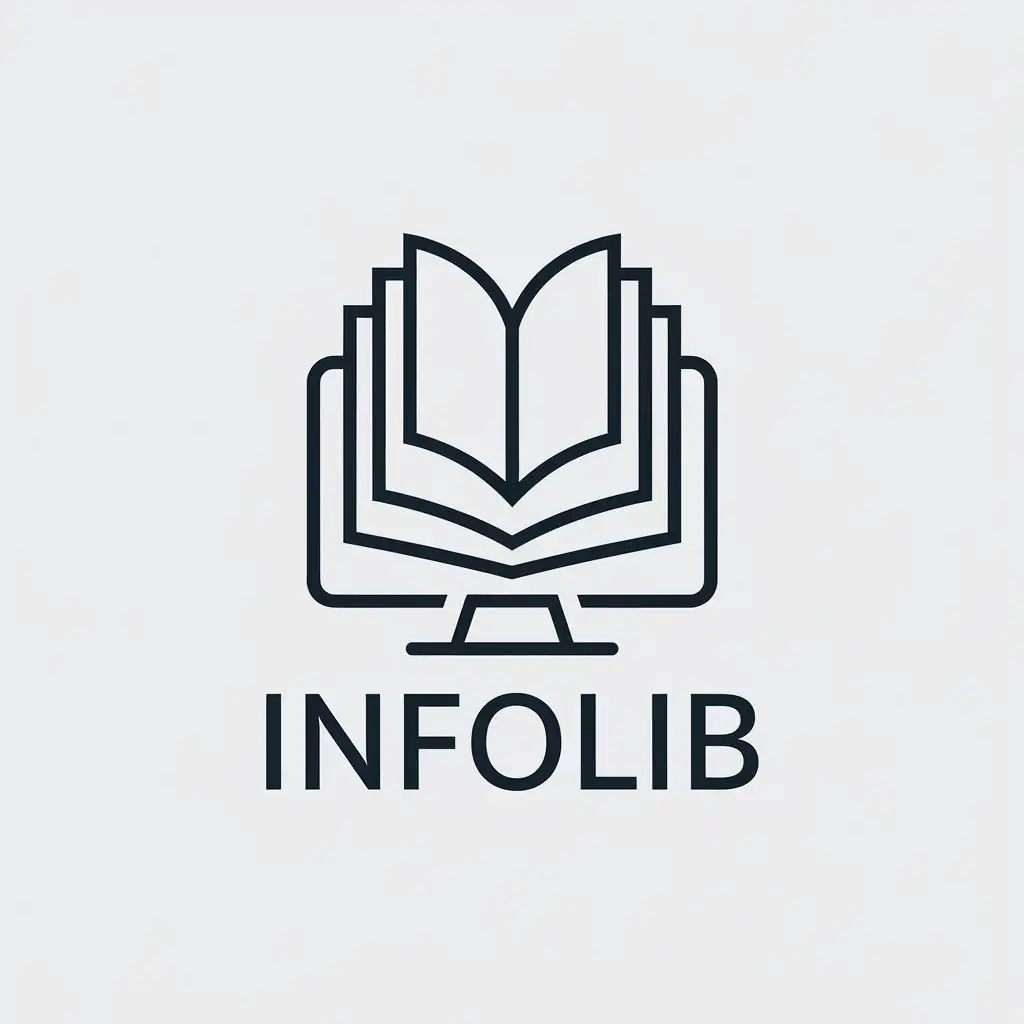 LOGO Design for InfoLib Minimalistic Book and Computer Symbol for Technology Industry