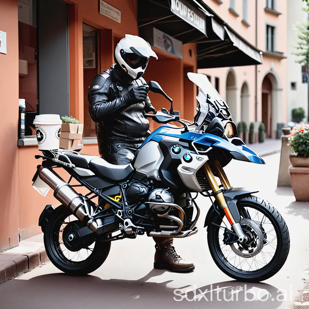 BMW-GS-1250-Motorcycle-Rider-Enjoying-Coffee-Break