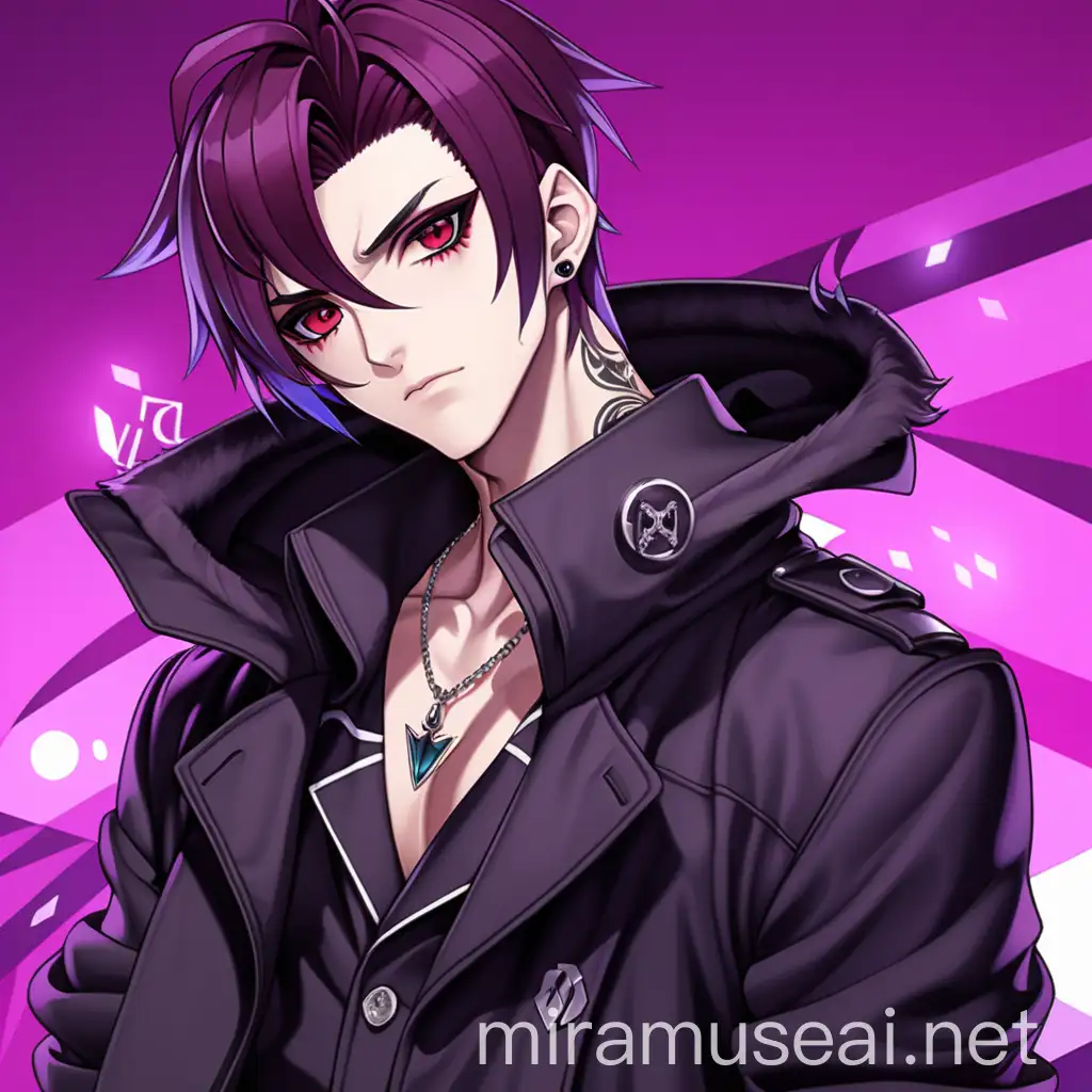 Goth Chic Vtuber Anime Male in Maroon Eye Color and Coat