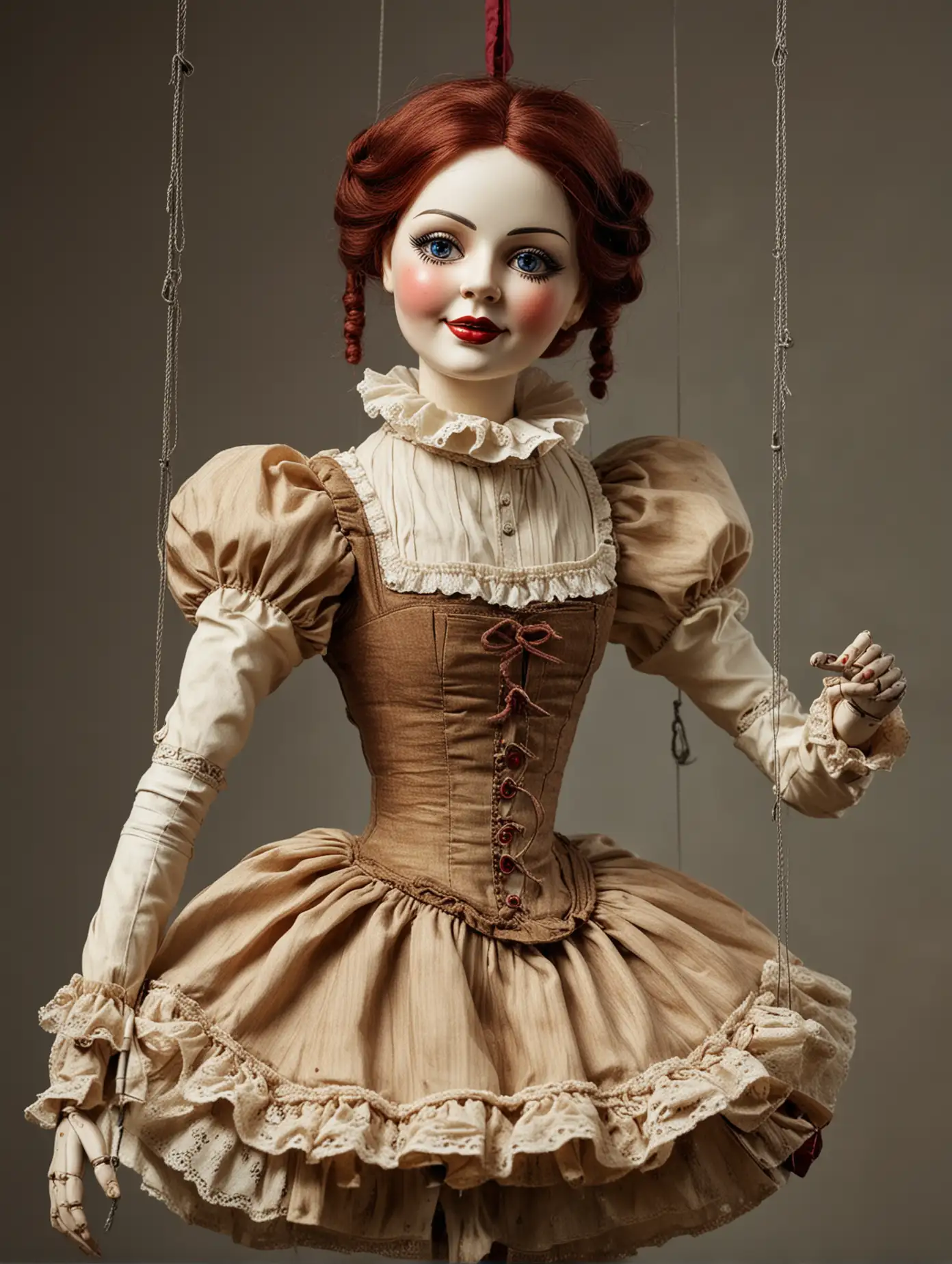 Elegant Marionette Woman Posing in Puppet Theater Costume